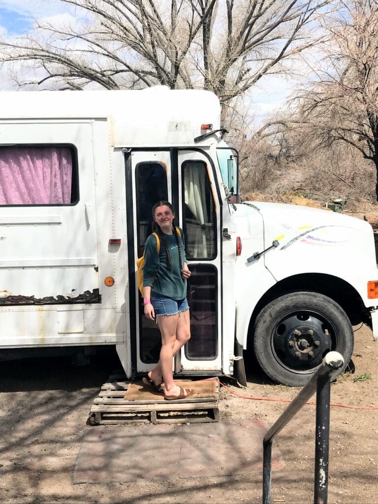 Retro buses at Mystic Hot Springs, a lodging option for a Utah elopement